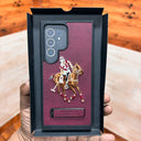 Samsung Galaxy S24 Ultra Polo Embroidery Leather Case with Metal Kickstand - Red