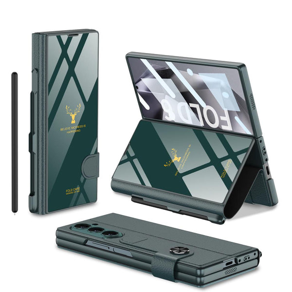 Samsung Galaxy Z Fold 6 Deer Pattern Gkk Original Glass Flip Case with S-Pen & Front Glass Protection