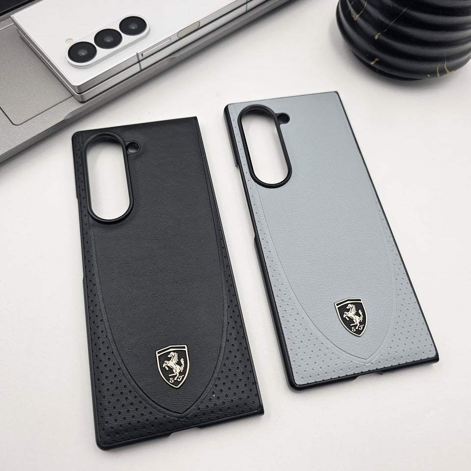 Samsung Galaxy Z Fold 6 Sport Car Logo Design Leather Case - Black