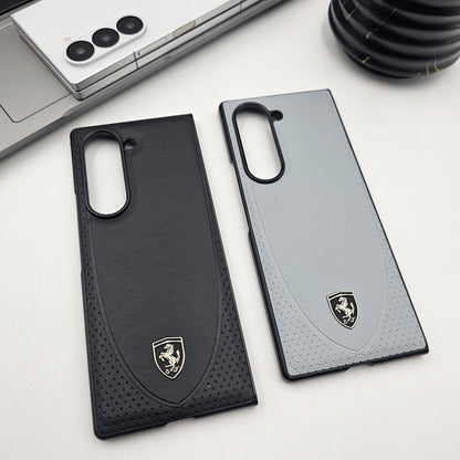 Samsung Galaxy Z Fold 6 Sport Car Logo Design Leather Case - Black