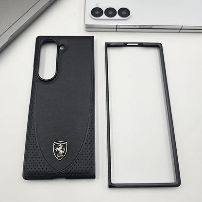 Samsung Galaxy Z Fold 6 Sport Car Logo Design Leather Case - Black