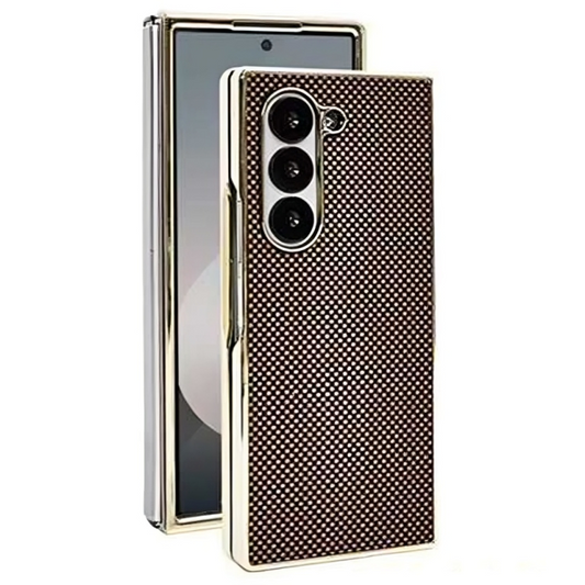 Samsung Galaxy Z Fold 7 Luxury Gold Plating Carbon Fiber Finish Case with Front Glass Protection - Black/Pink