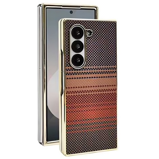 Samsung Galaxy Z Fold 7 Luxury Gold Plating Carbon Fiber Finish Case with Front Glass Protection - Sun - Red