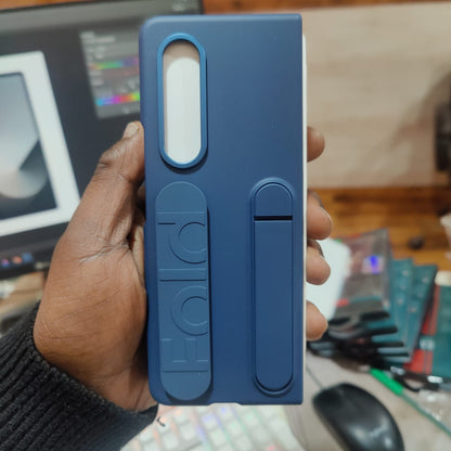 Samsung galaxy Z Fold 5 Wristband Stand Case with Inbuilt Glass & HInge Protection - Blue