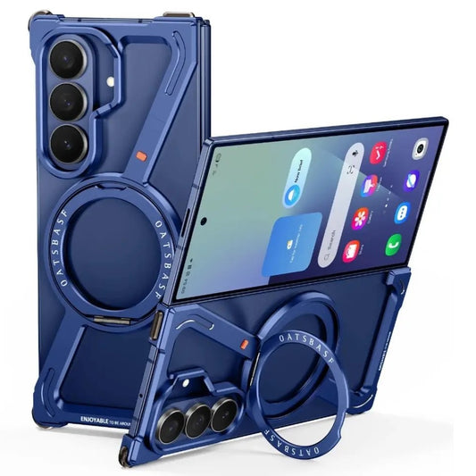 Samsung Galaxy Z Fold7 Framless Z Shape Metal Bumper with Magsafe & 360° Rotation Ring - Blue