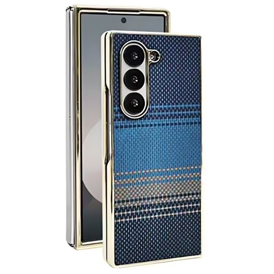 Samsung Galaxy Z Fold 7 Luxury Gold Plating Carbon Fiber Finish Case with Front Glass Protection - Blue
