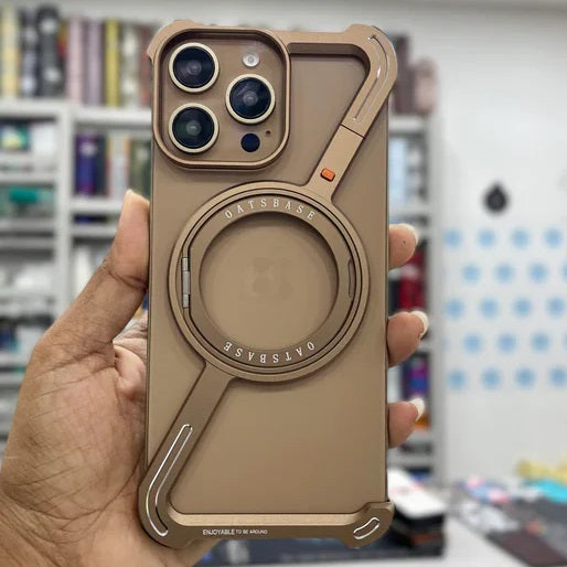 iPhone 16 Pro Max Framless Z Shape Metal Case with 360 Magnetic Ring & Magsafe - Desert