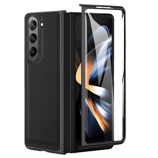 Samsung Galaxy Z Fold 5 Carbon Leather Slim Fit Case With Glass- Black