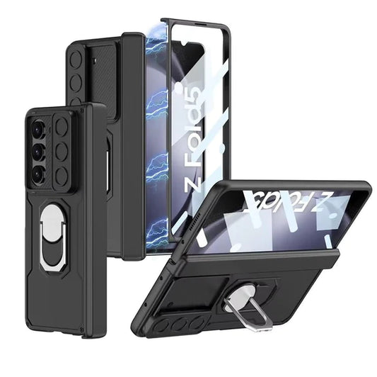 Samsung Galaxy Z Fold 5 Magnetic Hinge Protector Rugged Protective Case With Glass -Black