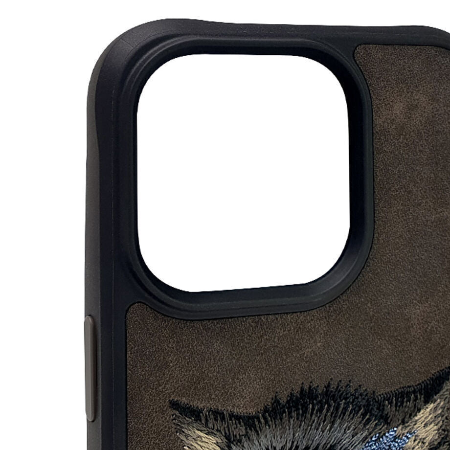 Nimmy Embroidery for iPhone 14 TPU+PU Leather Shockproof Dazzling Series-Wolf