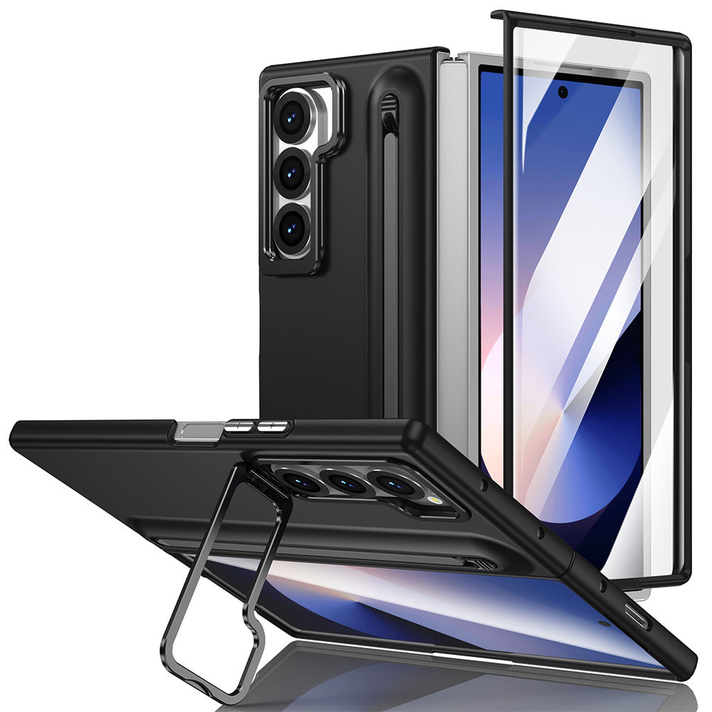 Samsung Galaxy Z Fold 7 Skin Feel Case with Metal Stand, S Pen & Front Glass - Black