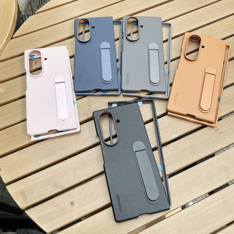 Samsung Galaxy Z Fold7 Leather Protective Shell Case Cover with Stand - Gray