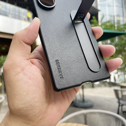 Samsung Galaxy Z Fold7 Leather Protective Shell Case Cover with Stand - Gray
