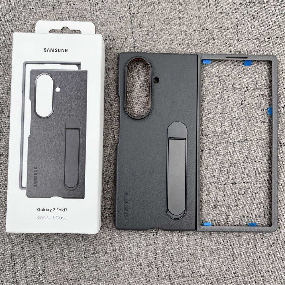 Samsung Galaxy Z Fold7 Leather Protective Shell Case Cover with Stand - Gray