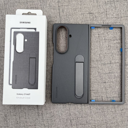 Samsung Galaxy Z Fold7 Leather Protective Shell Case Cover with Stand - Gray
