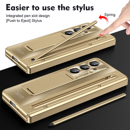 Samsung Galaxy Z Fold7 Electroplating Case with Stylus, Kickstand & Glass Protection - Gold