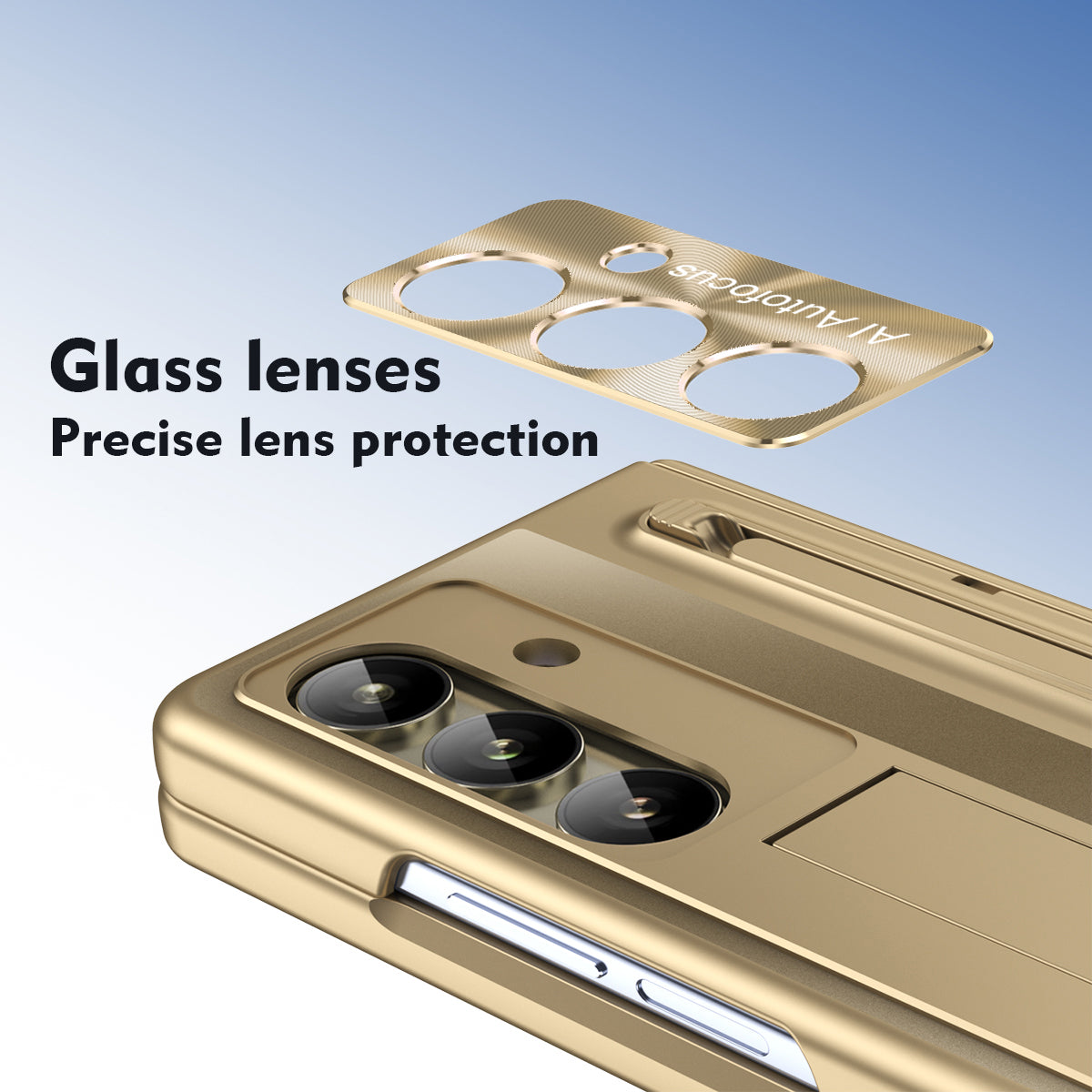 Samsung Galaxy Z Fold7 Electroplating Case with Stylus, Kickstand & Glass Protection - Gold