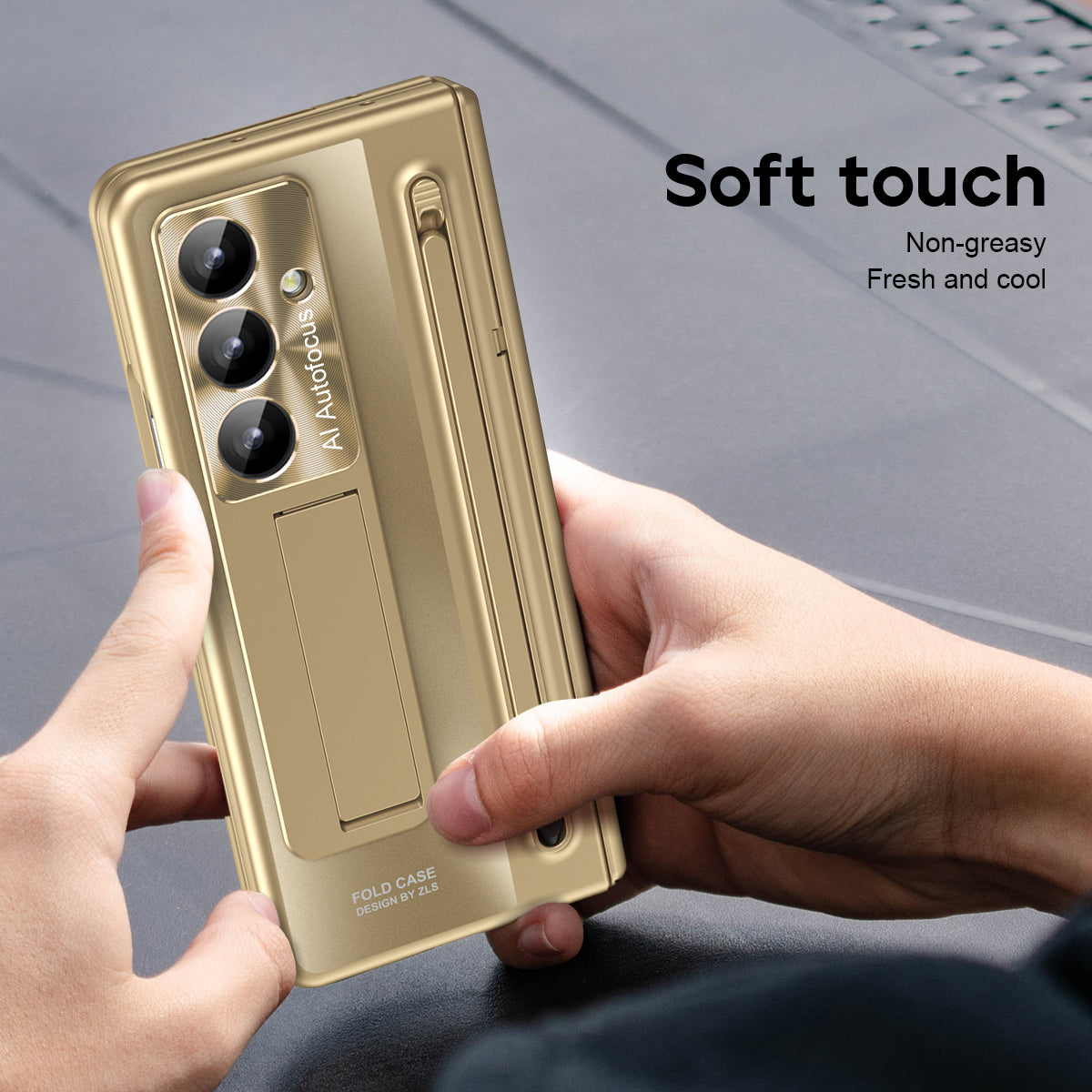 Samsung Galaxy Z Fold7 Electroplating Case with Stylus, Kickstand & Glass Protection - Gold