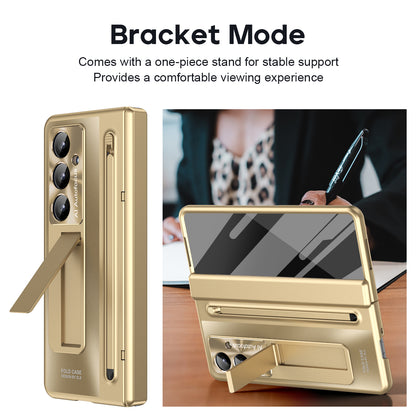 Samsung Galaxy Z Fold7 Electroplating Case with Stylus, Kickstand & Glass Protection - Gold