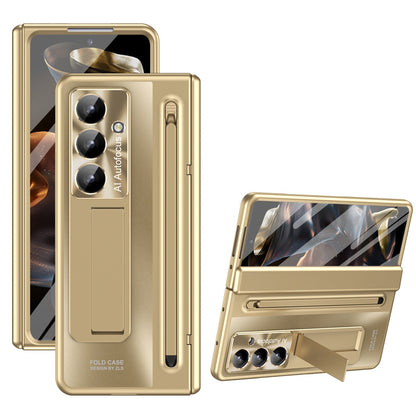 Samsung Galaxy Z Fold7 Electroplating Case with Stylus, Kickstand & Glass Protection - Gold