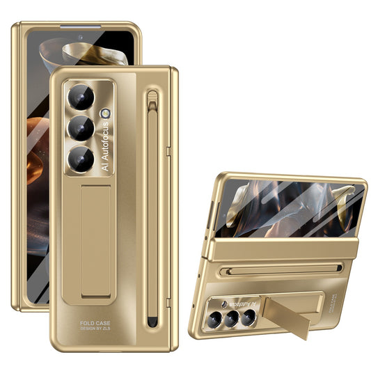 Samsung Galaxy Z Fold7 Electroplating Case with Stylus, Kickstand & Glass Protection - Gold