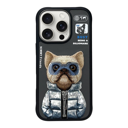 iPhone 16 Pro Nimmy Embroidery Jacket Series Back Cover - Black Dog