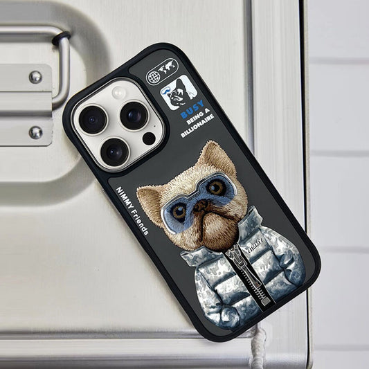 iPhone 16 Pro Nimmy Embroidery Jacket Series Back Cover - Black Dog