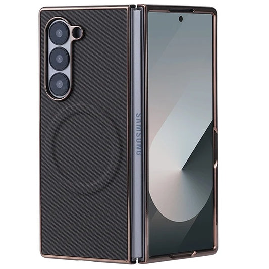 Samsung Galaxy Z Fold7 Carbon Fiber Pattern Plating Shockproof Case with Magsafe - Copper