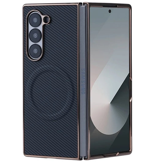 Samsung Galaxy Z Fold7 Carbon Fiber Pattern Plating Shockproof Case with Magsafe - Black