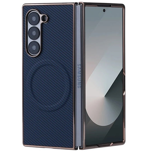 Samsung Galaxy Z Fold7 Carbon Fiber Pattern Plating Shockproof Case with Magsafe - Blue