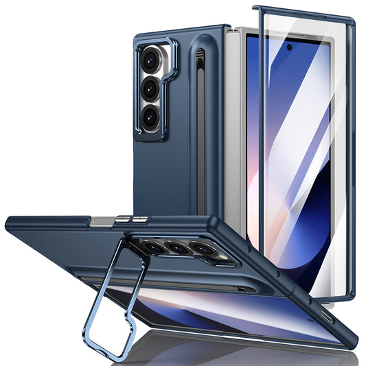 Samsung Galaxy Z Fold 7 Skin Feel Case with Metal Stand, S Pen & Front Glass - Blue