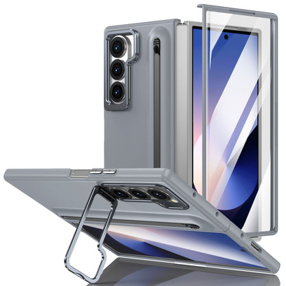 Samsung Galaxy Z Fold 7 Skin Feel Case with Metal Stand, S Pen & Front Glass - Gray