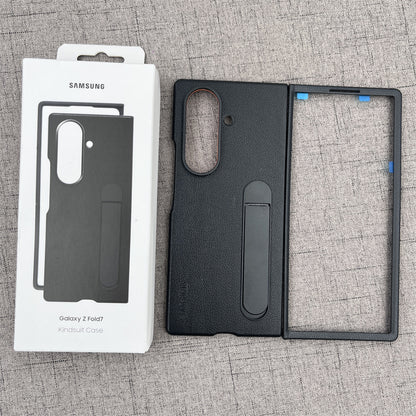 Samsung Galaxy Z Fold7 Leather Protective Shell Case Cover with Stand - Black