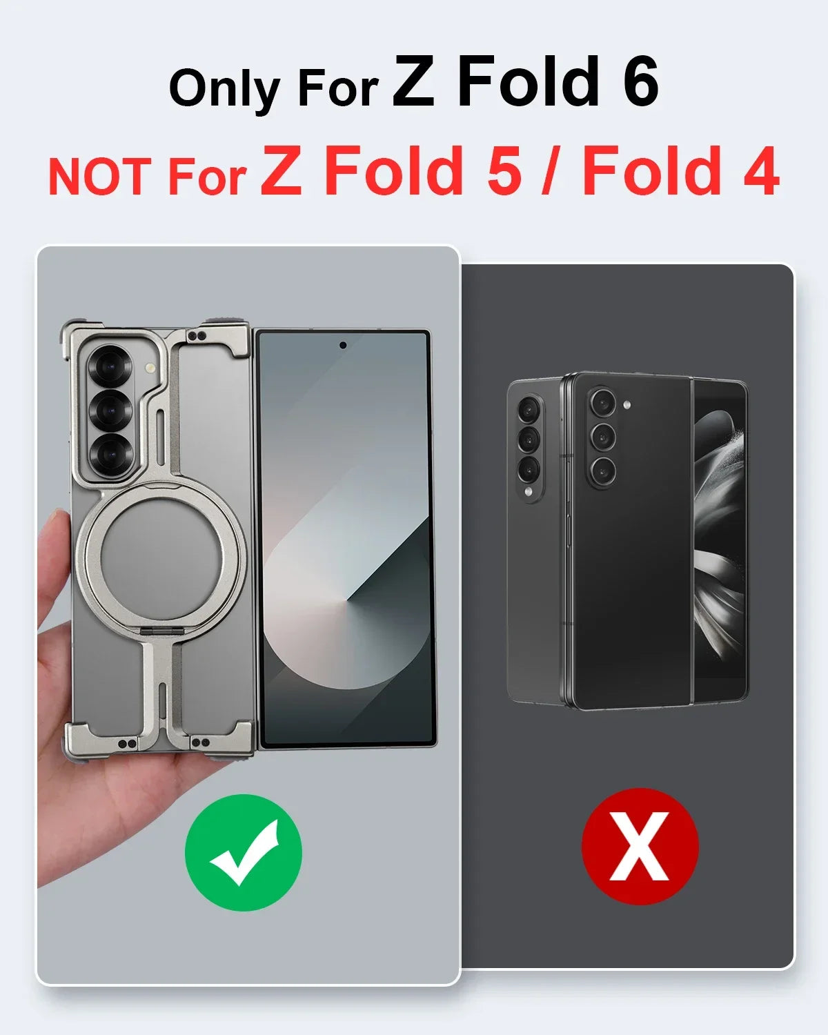 Samsung Galaxy Z Fold 6 Frameless Metals Bumper Case with Magnetic Stand Ring - Titanium Gray