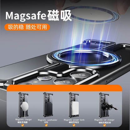 Samsung Galaxy S25 Ultra Frameless Metal Shockproof Bumper Case with Magsafe & 360° Rotatable Ring Kickstand - Desert