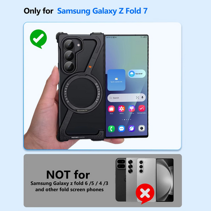 Samsung Galaxy Z Fold7 Framless Z Shape Metal Bumper with Magsafe & 360° Rotation Ring - Blue