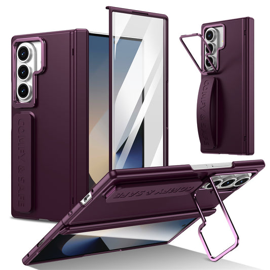 Samsung Galaxy Z Fold 7 Skin Feel Hard Case with Silicon Strap, Hinge & Front Glass - Wine