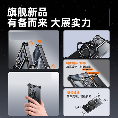 Samsung Galaxy S25 Ultra Frameless Metal Shockproof Bumper Case with Magsafe & 360° Rotatable Ring Kickstand - Desert