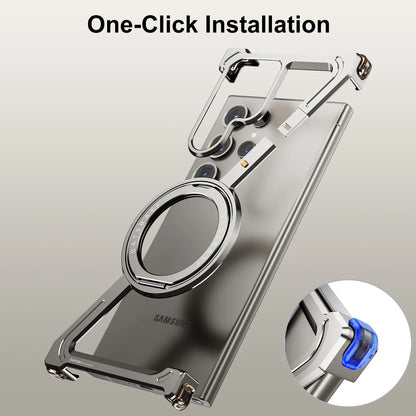 Samsung Galaxy S24 Ultra Z Shape Frameless Metal Bumper Case with Built-in Magsafe & 360° Rotation Ring - Titanium