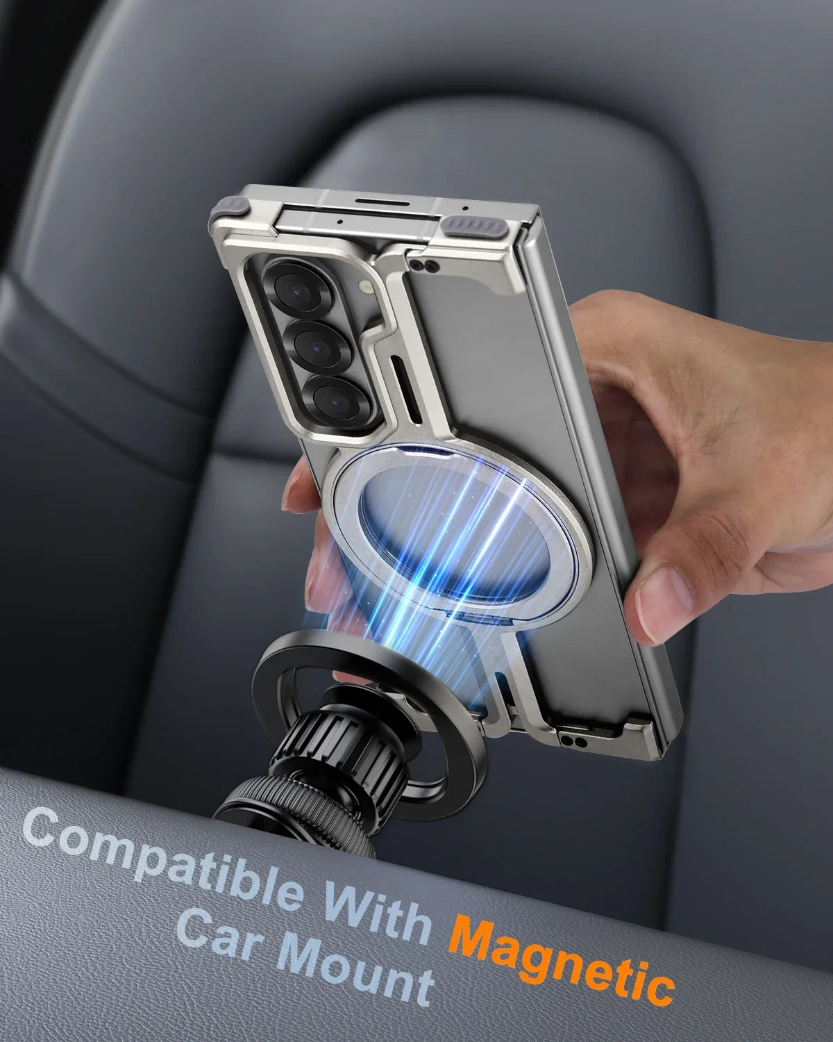 Samsung Galaxy Z Fold 6 Frameless Metals Bumper Case with Magnetic Stand Ring - Titanium Gray