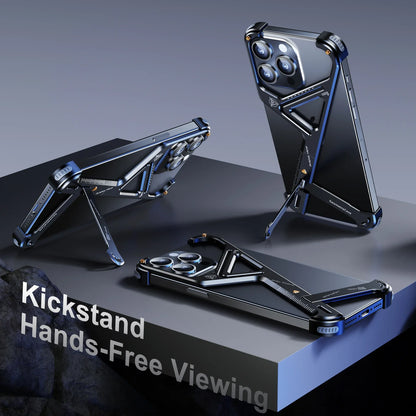 iPhone 16 Pro Luxury Geometric Style Aluminum Frameless Metal Case with Kickstand - Titanium