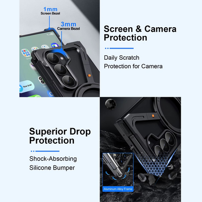 Samsung Galaxy Z Fold7 Framless Z Shape Metal Bumper with Magsafe & 360° Rotation Ring - Blue