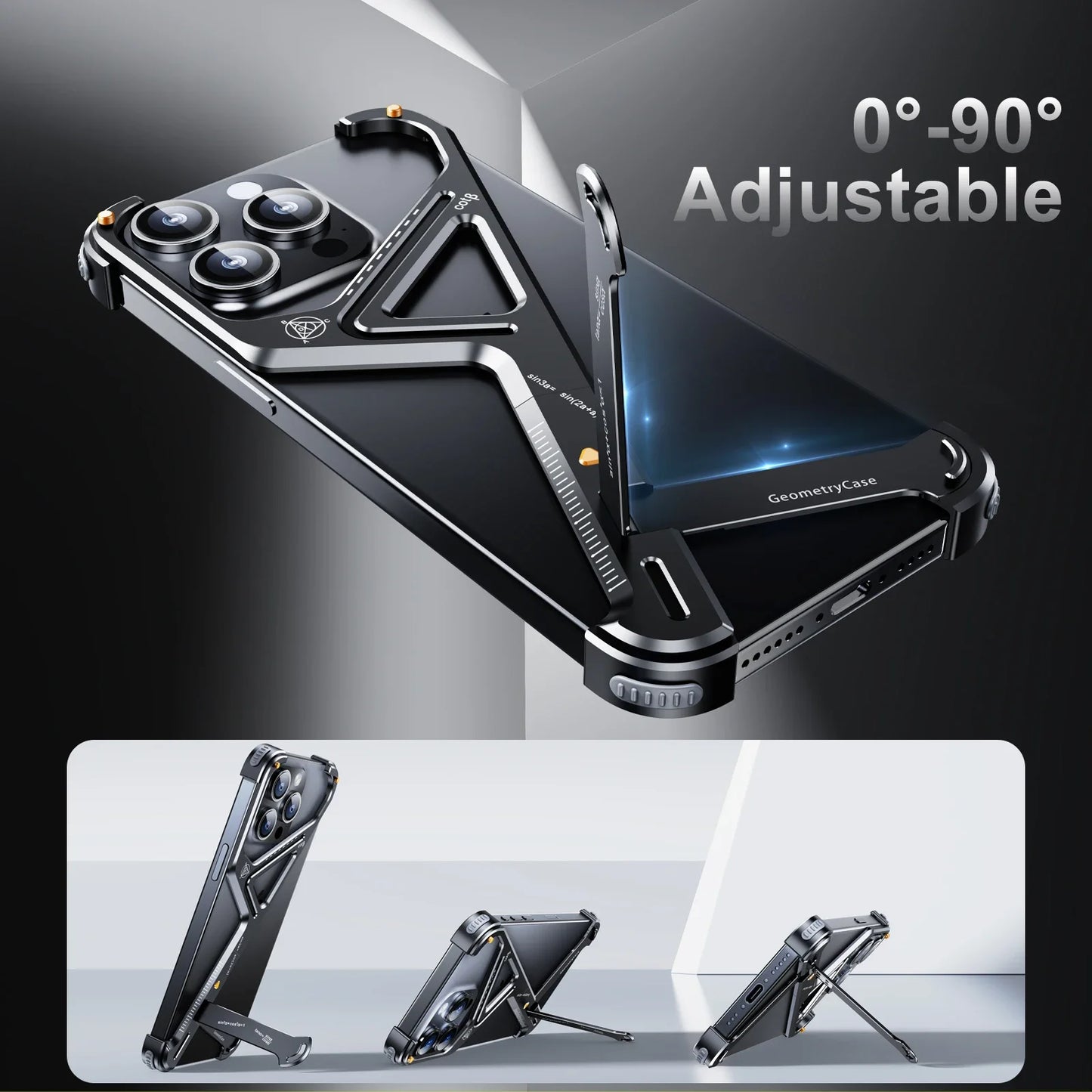 iPhone 16 Pro Luxury Geometric Style Aluminum Frameless Metal Case with Kickstand - Titanium