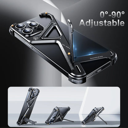 iPhone 16 Pro Luxury Geometric Style Aluminum Frameless Metal Case with Kickstand - Titanium