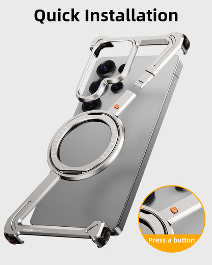 Samsung Galaxy S24 Ultra Z Shape Frameless Metal Bumper Case with Built-in Magsafe & 360° Rotation Ring - Black