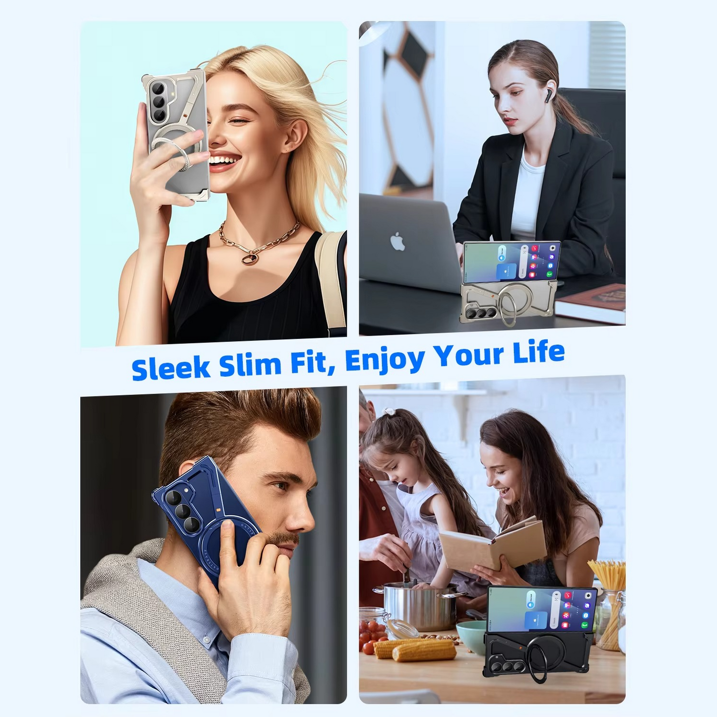 Samsung Galaxy Z Fold7 Framless Z Shape Metal Bumper with Magsafe & 360° Rotation Ring - Blue