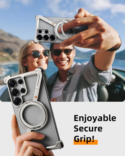 Samsung Galaxy S24 Ultra Z Shape Frameless Metal Bumper Case with Built-in Magsafe & 360° Rotation Ring - Black