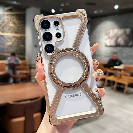 Samsung Galaxy S25 Ultra Frameless Metal Bumper Case with Magsafe & 360° Rotatable Ring & Kickstand - Desert