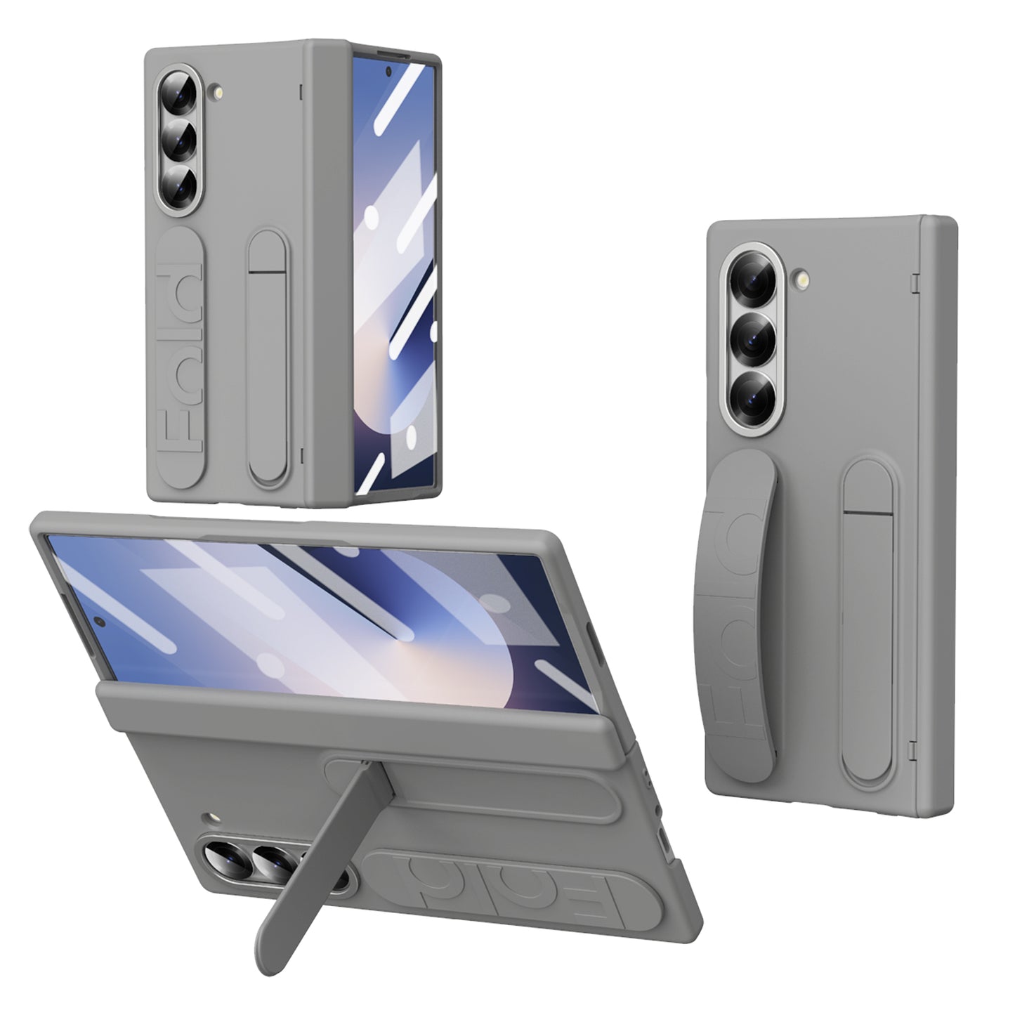Samsung galaxy Z Fold 5 Wristband Stand Case with Inbuilt Glass & HInge Protection - Gray