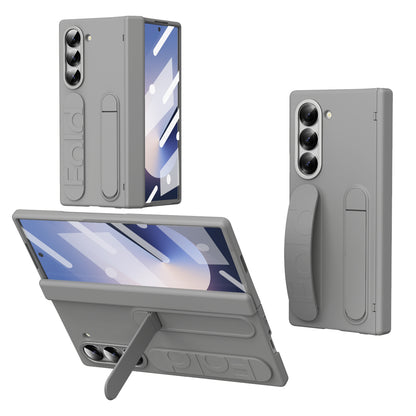 Samsung galaxy Z Fold 5 Wristband Stand Case with Inbuilt Glass & HInge Protection - Gray
